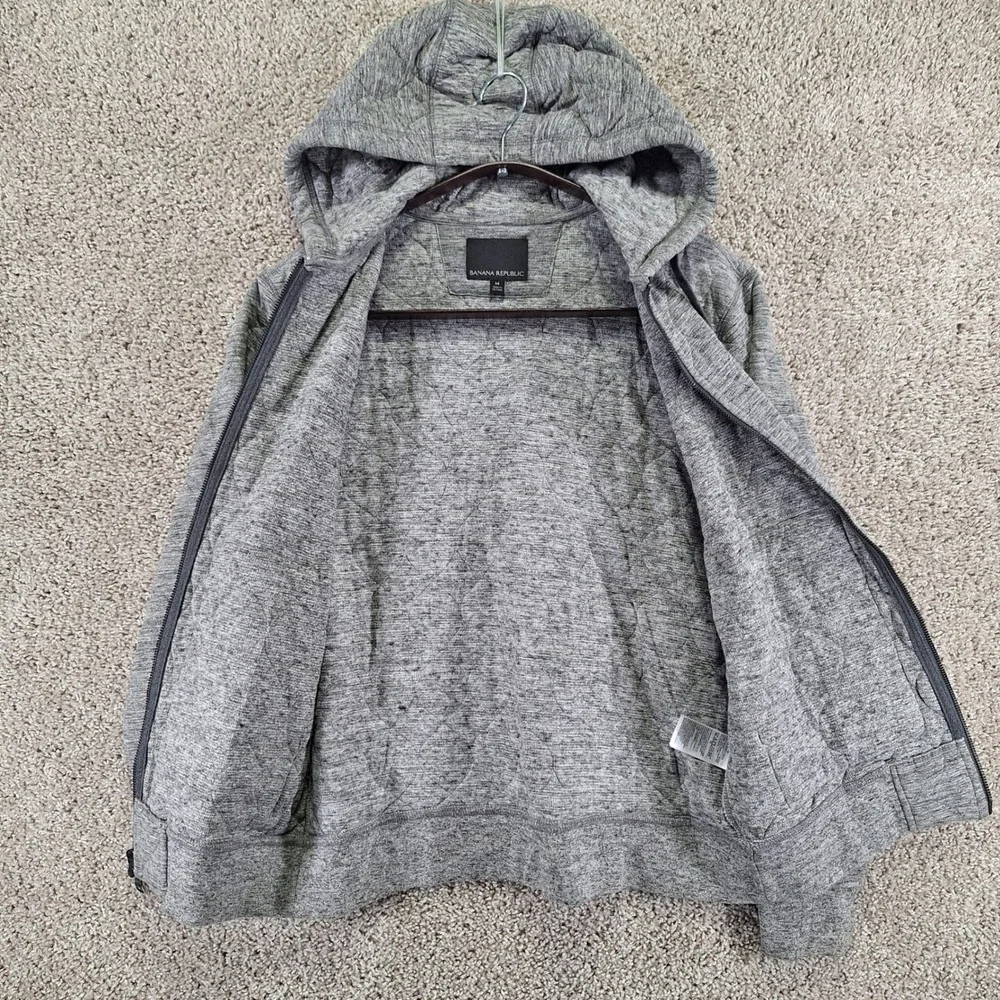 Banana Republic Quilted Hoodie Men's Medium Gray Long Sleeve Drawstring Full Zip